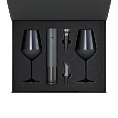 Подарочный набор 2 бокала для вина Сапфир (Sapphire) + набор для вина с электрическим штопором Сакраменто (Sacramento), в черной коробке