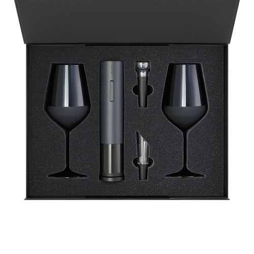 Подарочный набор 2 бокала для вина Сапфир (Sapphire) + набор для вина с электрическим штопором Сакраменто (Sacramento), в черной коробке