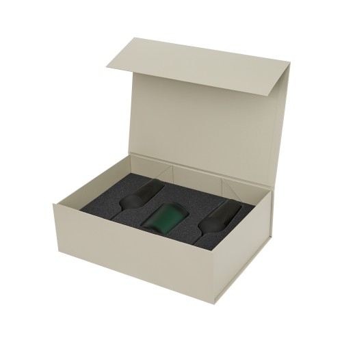 Подарочный набор свеча Энигма (Enigma) + 2 бокала для шампанского Эмеральд (Emerald) в серой коробке