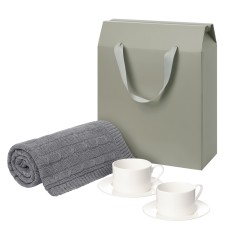 Подарочный набор Мокко (Mokko), Фадо (Fado), серый в коробке-пакете (две чайных пары, плед)