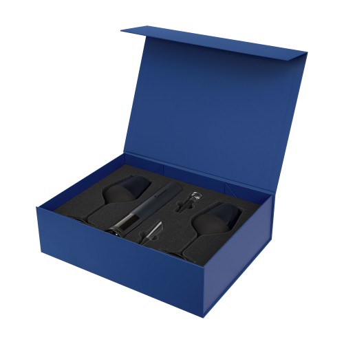 Подарочный набор 2 бокала для вина Блэк Эдишн (Black Edition) + набор для вина Сакраменто (Sacramento) в синей коробке