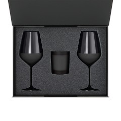 Подарочный набор свеча Энигма (Enigma) + 2 бокала для вина Блэк Эдишн (Black Edition) в черной коробке