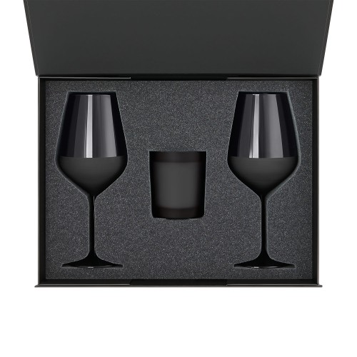 Подарочный набор свеча Энигма (Enigma) + 2 бокала для вина Блэк Эдишн (Black Edition) в черной коробке