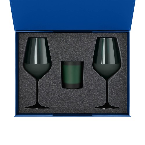Подарочный набор свеча Энигма (Enigma) + 2 бокала для вина Эмеральд (Emerald) в синей коробке