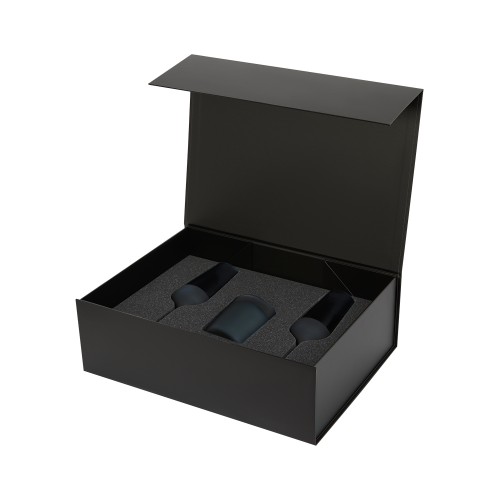 Подарочный набор свеча Энигма (Enigma) + 2 бокала для шампанского Сапфир (Sapphire) в черной коробке