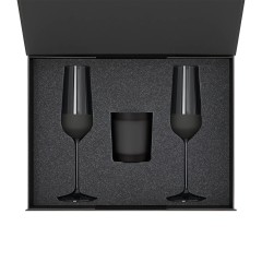 Подарочный набор свеча Энигма (Enigma) + 2 бокала для шампанского Блэк Эдишн (Black Edition) в черной коробке
