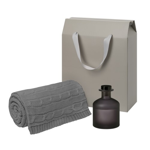 Подарочный набор Мизу (Mizu), Фадо (Fado), серый (диффузор, плед)