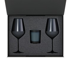 Подарочный набор свеча Энигма (Enigma) + 2 бокала для вина Сапфир (Sapphire) в черной коробке