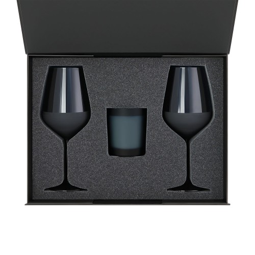 Подарочный набор свеча Энигма (Enigma) + 2 бокала для вина Сапфир (Sapphire) в черной коробке