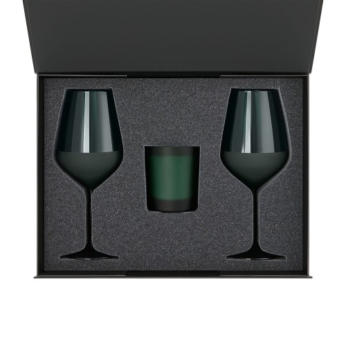 Подарочный набор свеча Энигма (Enigma) + 2 бокала для вина Эмеральд (Emerald) в черной коробке