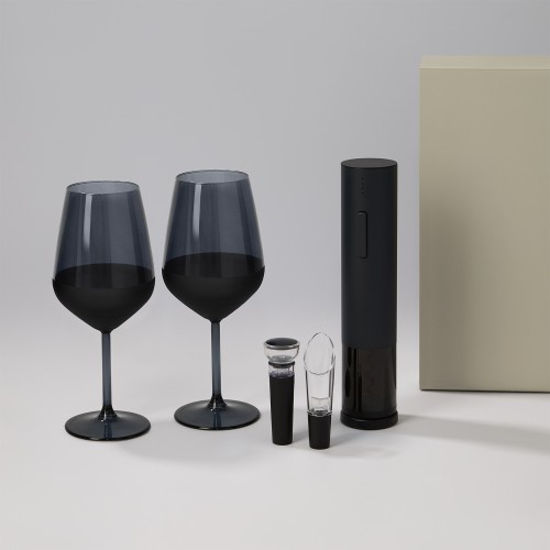 Подарочный набор 2 бокала для вина Блэк Эдишн (Black Edition) + набор для вина Сакраменто (Sacramento) в серой коробке