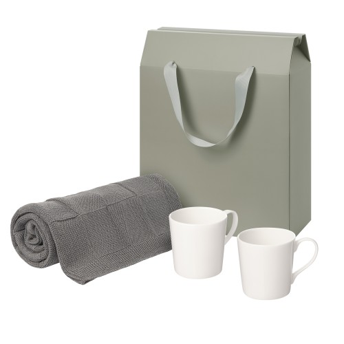 Подарочный набор Сиена (Siena), Селла (Cella), серый в коробке-пакете (две фарфоровых кружки, плед)