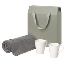 Подарочный набор Веста (Vesta), Селла (Cella), серый в коробке-пакете (две фарфоровых кружки, плед)