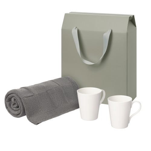 Подарочный набор Веста (Vesta), Селла (Cella), серый в коробке-пакете (две фарфоровых кружки, плед)