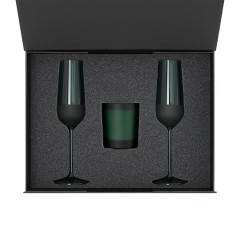 Подарочный набор свеча Энигма (Enigma) + 2 бокала для шампанского Эмеральд (Emerald) в черной коробке