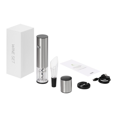 Набор для вина с электрическим штопором Винтаро (Vintaro), серебряный