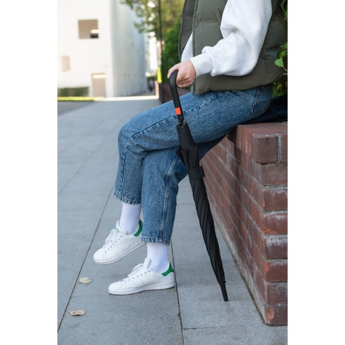 Зонт-трость Квантум (Quantum), черный/оранжевый