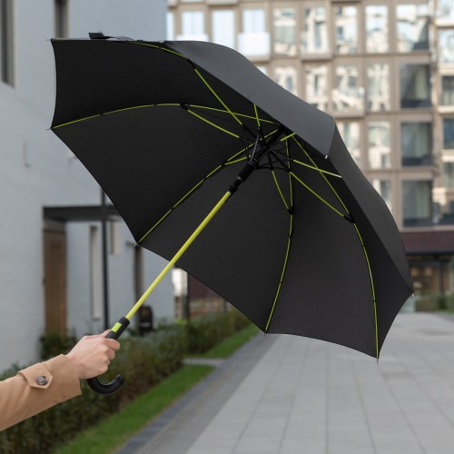 Зонт-трость Квантум (Quantum), черный/салатовый